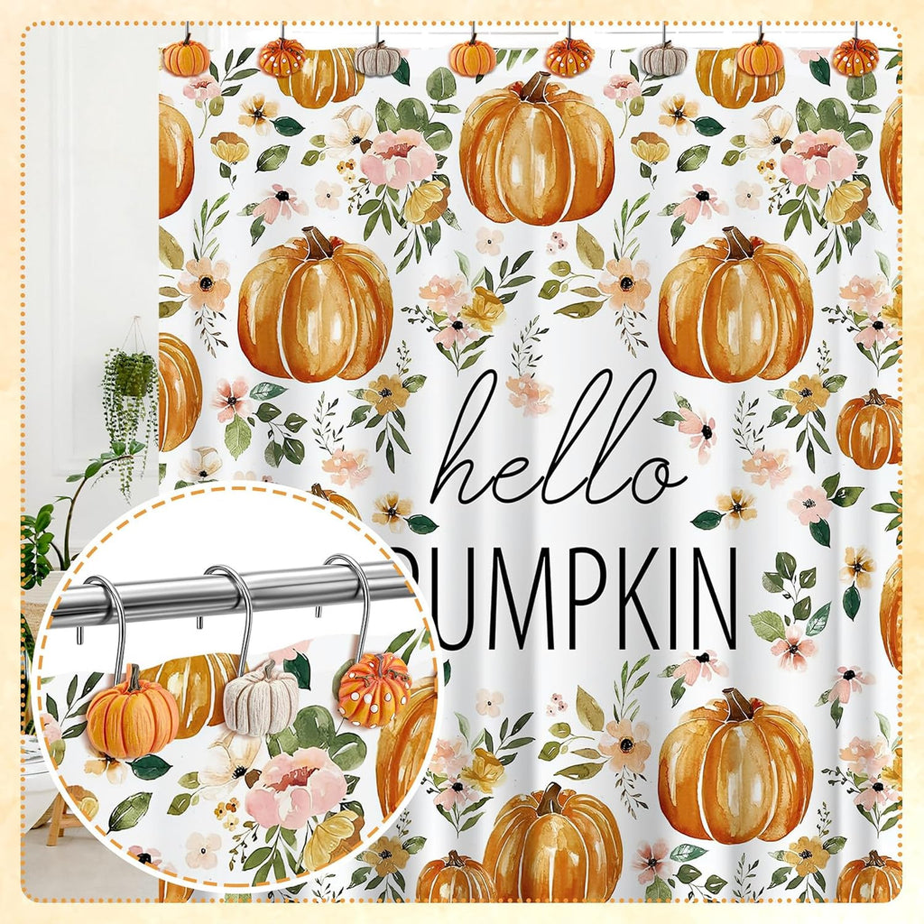 Reallnaive 12 Pcs Pumpkin Fall Shower Curtain Hooks Farmhouse, Spot