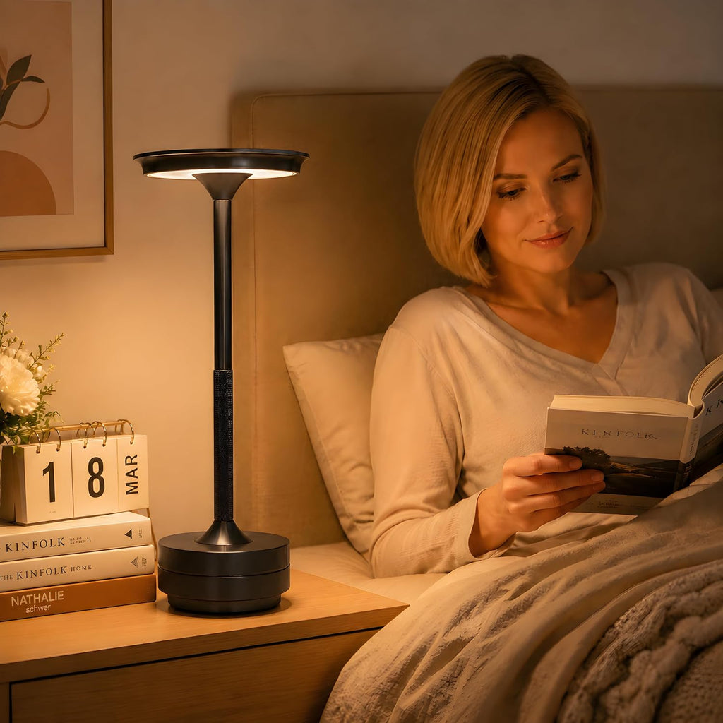 Cordless Rechargeable LED Table Lamp, 11.5 inches Modern Portable Desk Lamps 3 Colors Adjustable Brightness, 2600 mAh Battery Powered Table Light for Bar Restaurant Dining Black 2Pcs