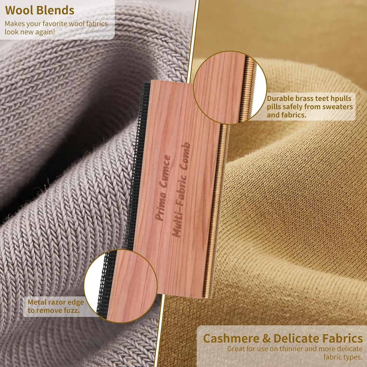 Cashmere Comb – 100 x 44 x 10mm Multi-Fabric Shaver for Clothing – Durable Cedar Wood Comb with Metal Pick – Easy to Use and Portable Fiber Cloth Pilling Remover Ideal for Sweaters, Fuzz