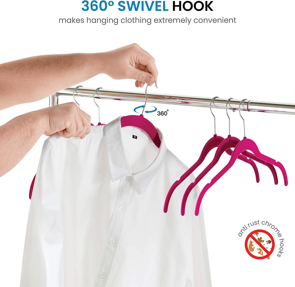 ZOBER Premium Velvet (50 Pack) Non Slip Ultra Slim Clothes Hangers for Tops, Dress Shirts, Blouses, Strappy Dresses, Delicates - Gain 50% Closet Space, 360° Swivel Hook