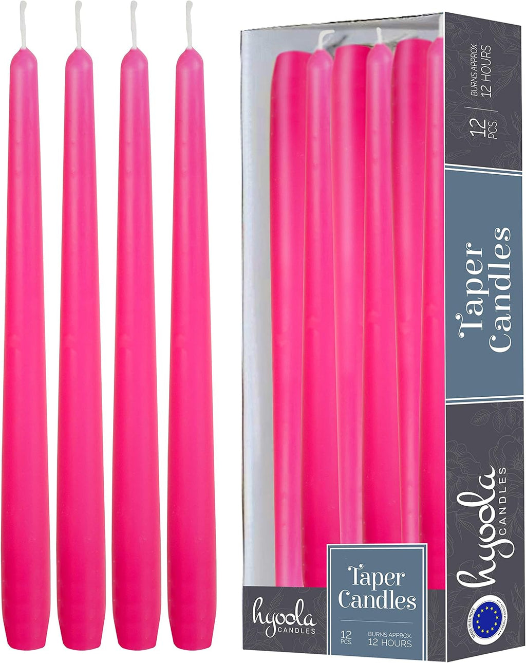 Hyoola 12 Pack Tall Taper Candles - 14 Inch Hot Pink - Fuchsia Dripless, Unscented Dinner Candle - Paraffin Wax with Cotton Wicks - 12 Hour Burn Time