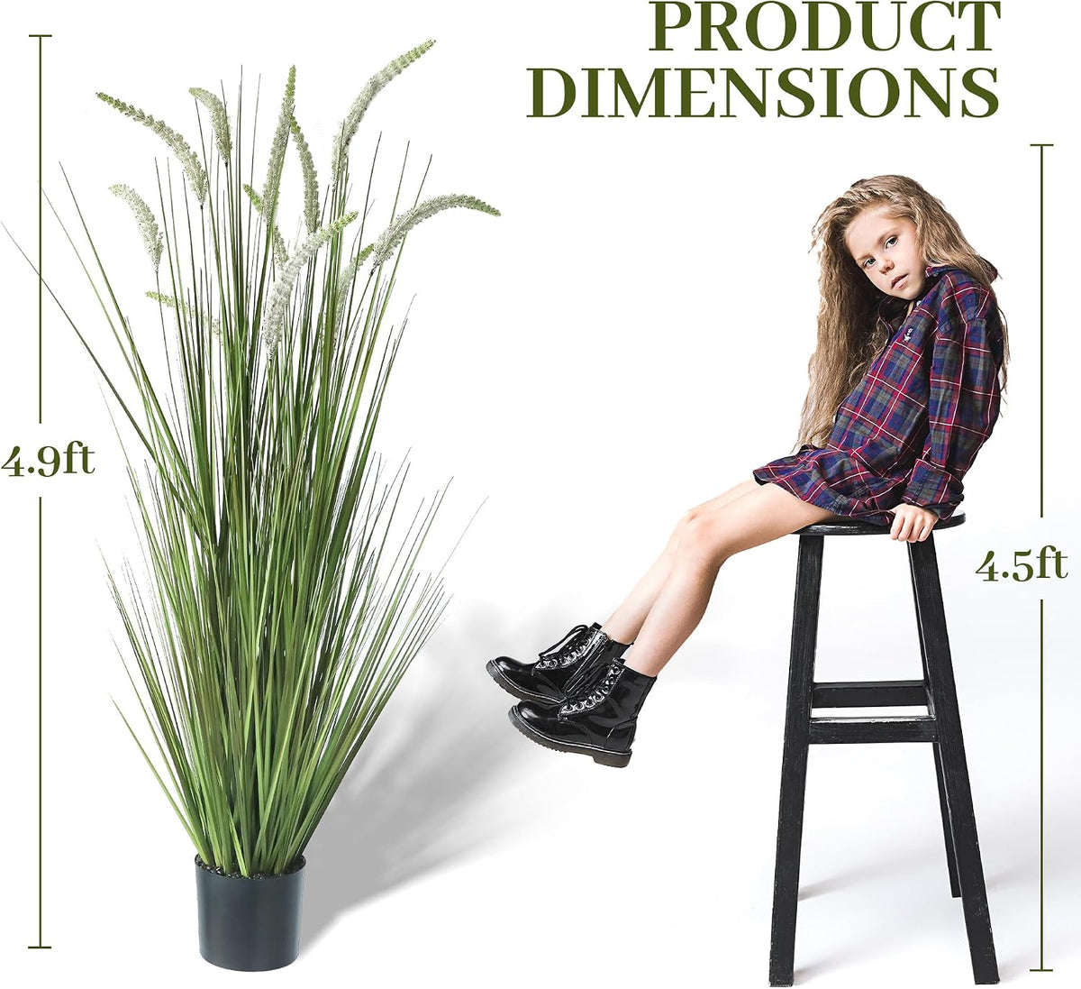 KOL 5ft 2-Pack Artificial Grass Plants in Pots, 59in Faux Grass Plant Decor