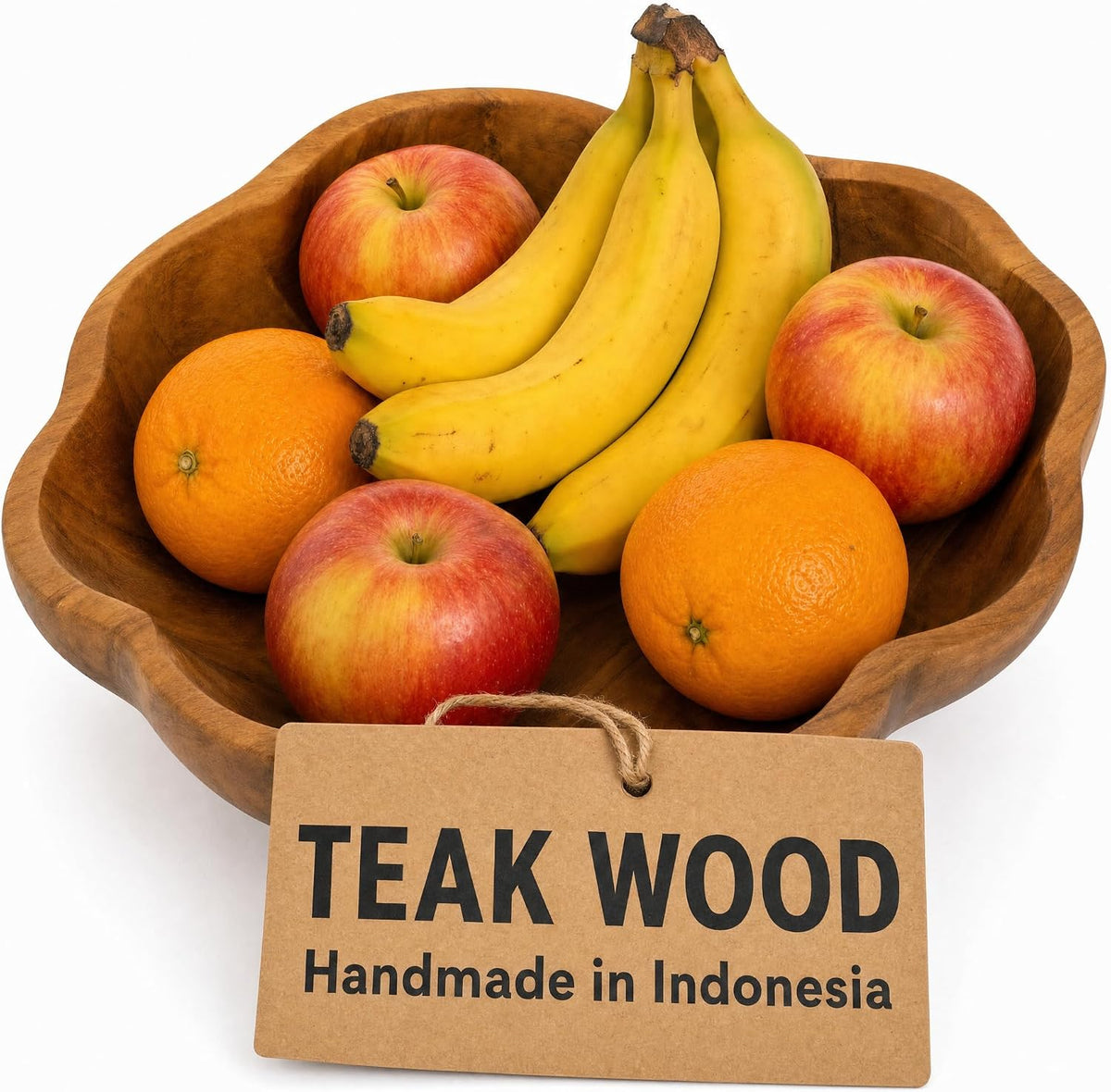 Decorative Wooden Bowl, Large Fruit Bowl for Kitchen Counter, Teak Wood