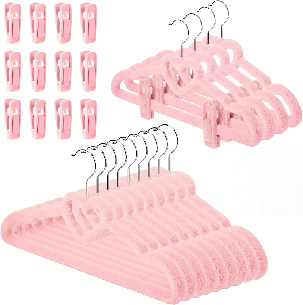 Tessco for you 40 Sets Pink Velvet Heart Hangers with Clips Non Slip Felt