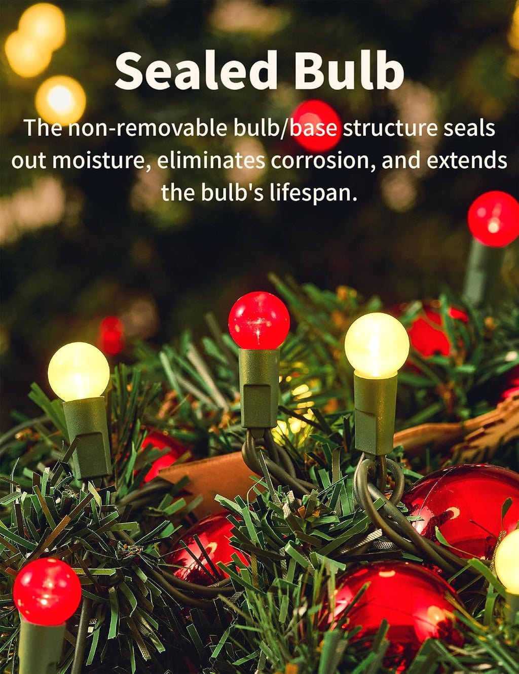 BOHON Red and White Christmas Lights 17FT 50 LED G15 Globe String Lights