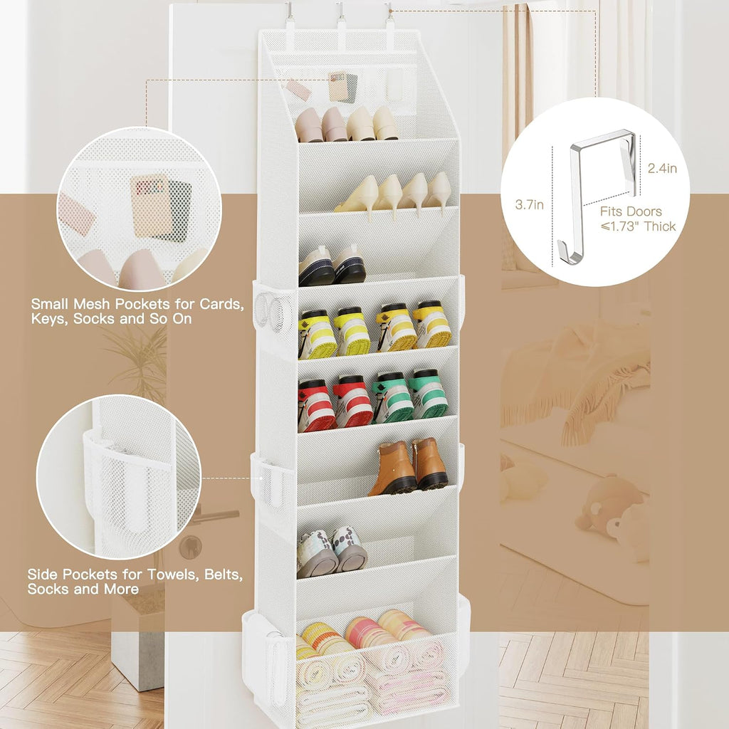 Criusia Shoe Storage, Over the Door Shoe Organizer, Hanging Closet Shoe Storage with Large Deep Pockets, Fits 16–24 Pairs of Sneakers, Sandals, Boots, White