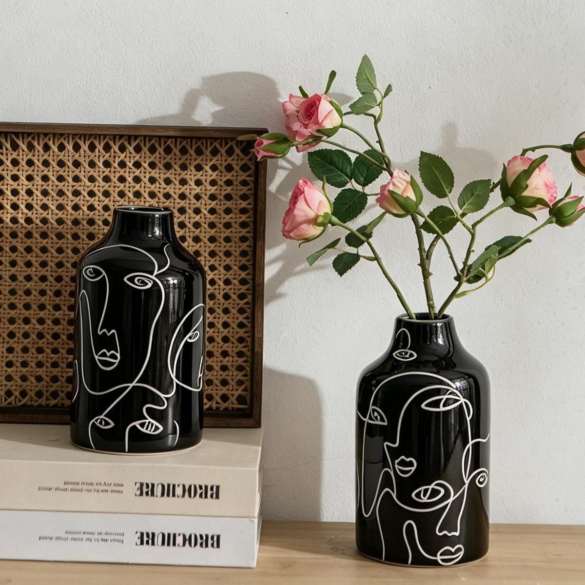 Kimdio Ceramic Vase Set, Black, 2pcs
