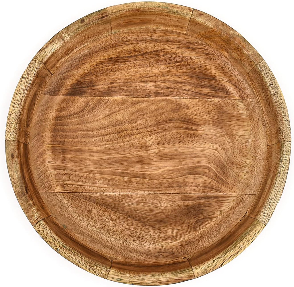 Samhita Mango Wood Fruit Bowl Rustic Blue Finish - Decorative Serving Bowl, Bluewash Burning Wood Centerpiece for Kitchen Counter & Dining Table (12" x 12" x 4.5")