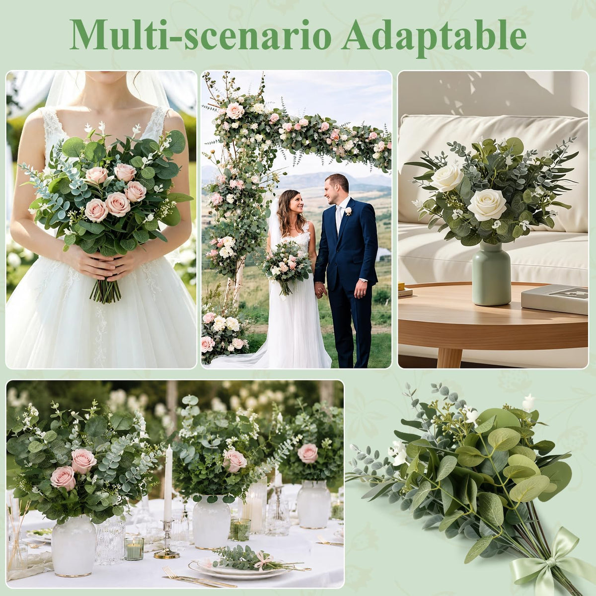 100Pcs Eucalyptus Leaves Stems Bulk, 4 Kinds Mixed Artificial Greenery Stems Faux Sliver Dollar Fake Greenery for Centerpieces Wedding DIY Bouquets Floral Arrangement Party Decor