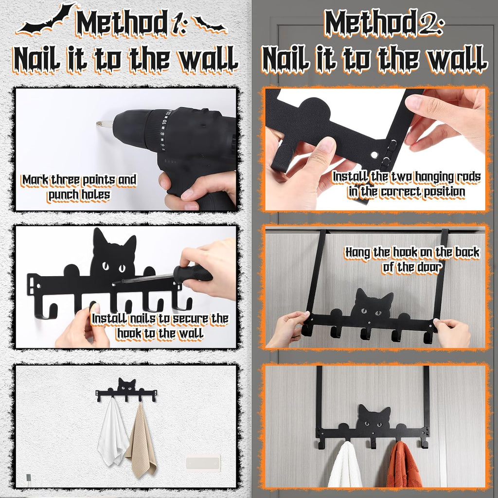 Moxweyeni Halloween Cat Over the Door Hooks Gothic Bathroom Decor