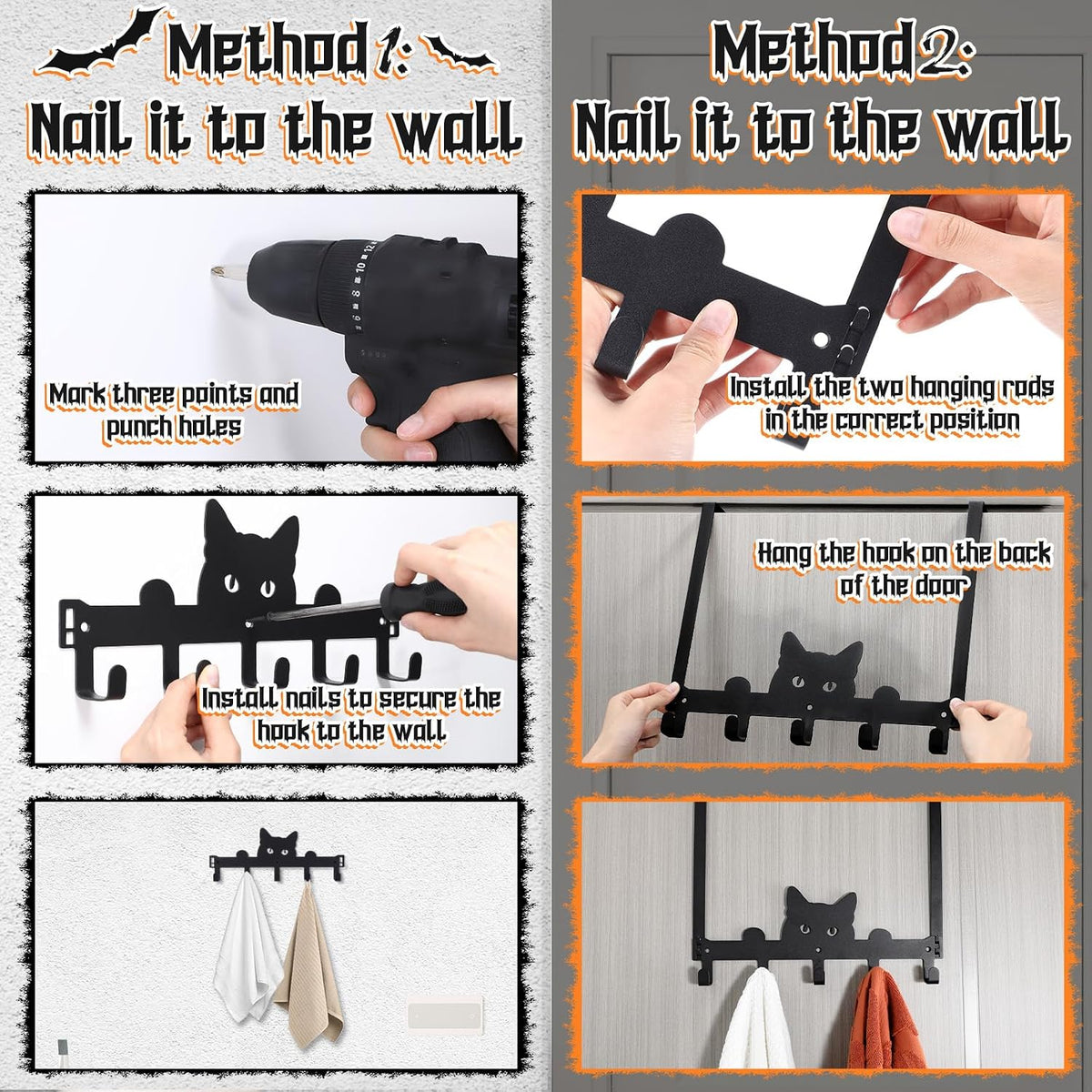 Moxweyeni Halloween Cat Over the Door Hooks Gothic Bathroom Decor