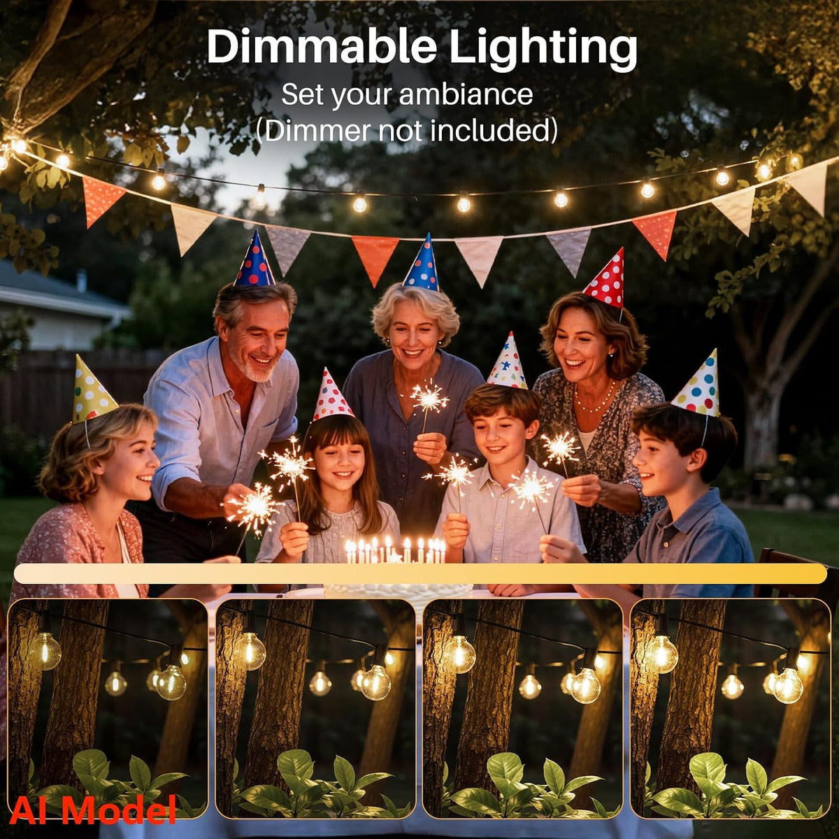 50 FT 2700K Outdoor String Lights,26 Plastic Edison Bulbs, E12 Base