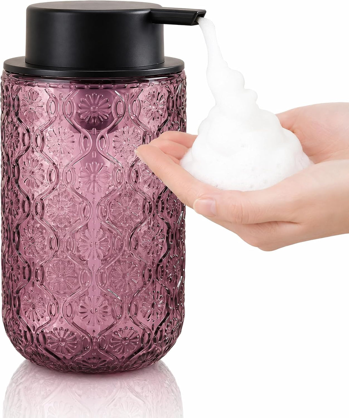 Pink Glass Foaming Soap Dispenser, 14 OZ Vintage Foam Hand Soap Dispenser