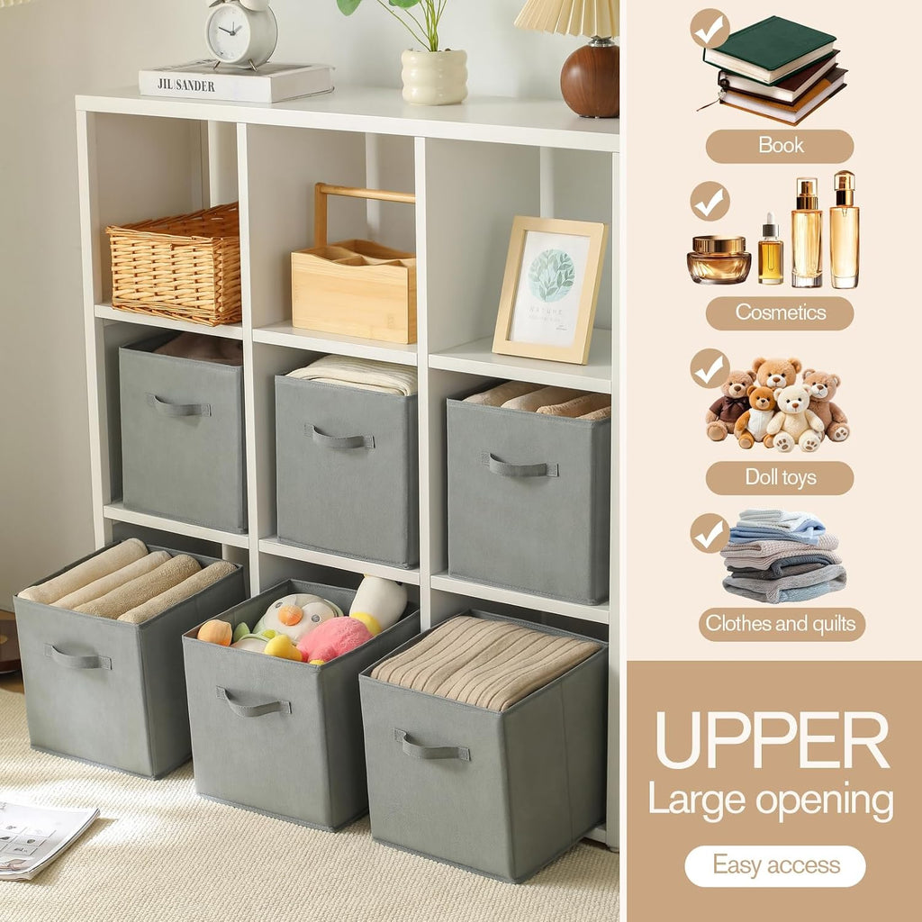 Foldable Storage Bins with Handles, 10.5x10.5x11 Inch Collapsible Non-Woven Fabric Storage Cubes, 3 Pack for Closet Shelves Nursery Home Office