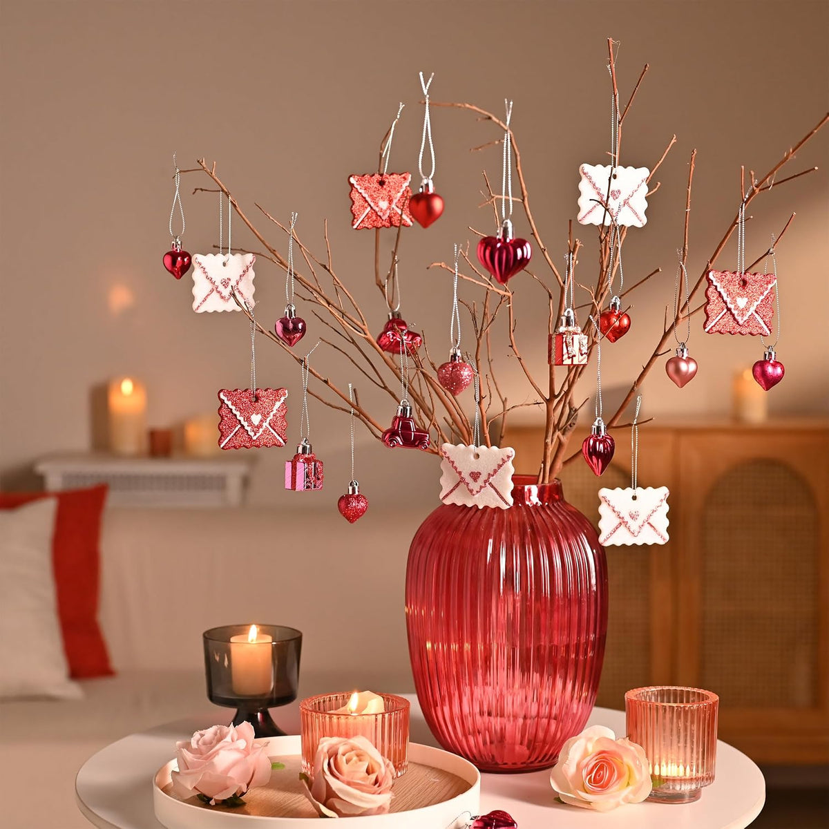 DecorbyHannah 45ct Mini Christmas Ornaments Set Tree Decorations Pink