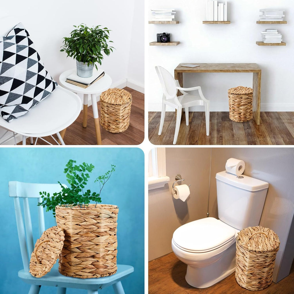 Ctosree 3.8 Gal Large Trash Can with Lid Boho Woven Wicker Waste, Natural