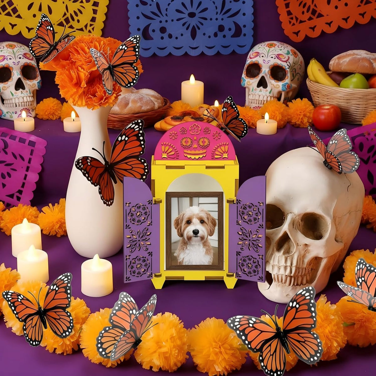 Chunful 27 Pcs Dia De Los Muertos Ofrenda Altar Decorations Wood Shadow Box