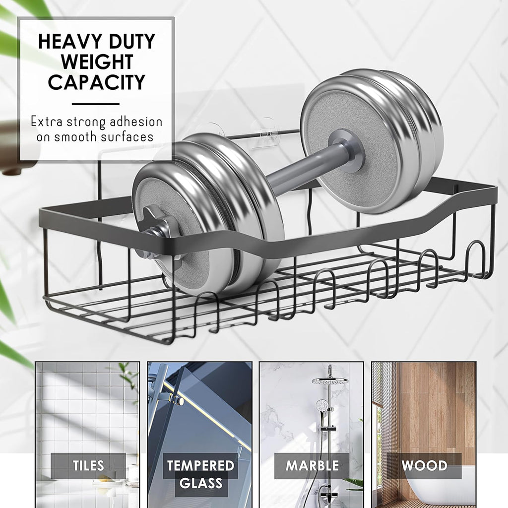 Clara Clark Shower Caddy Adhesive Organizer, Large Capacity Shower Rack, Rustproof Stainless Steel Shelves