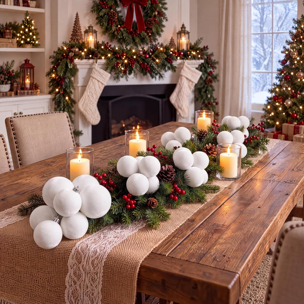 Roowest 4 Sets Large Velvet Christmas Ball Clusters Ornaments White Decor