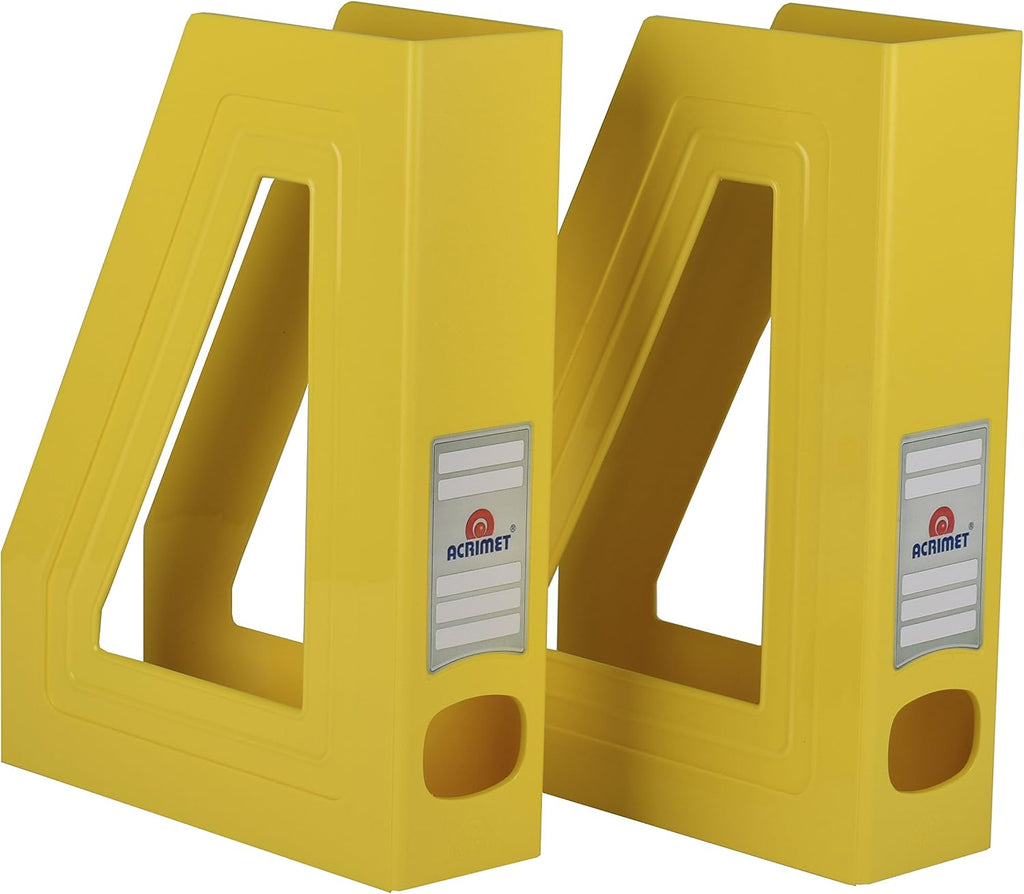 Acrimet Magazine File Holder, Vertical Desk Organizer, Yellow, 2 Pack