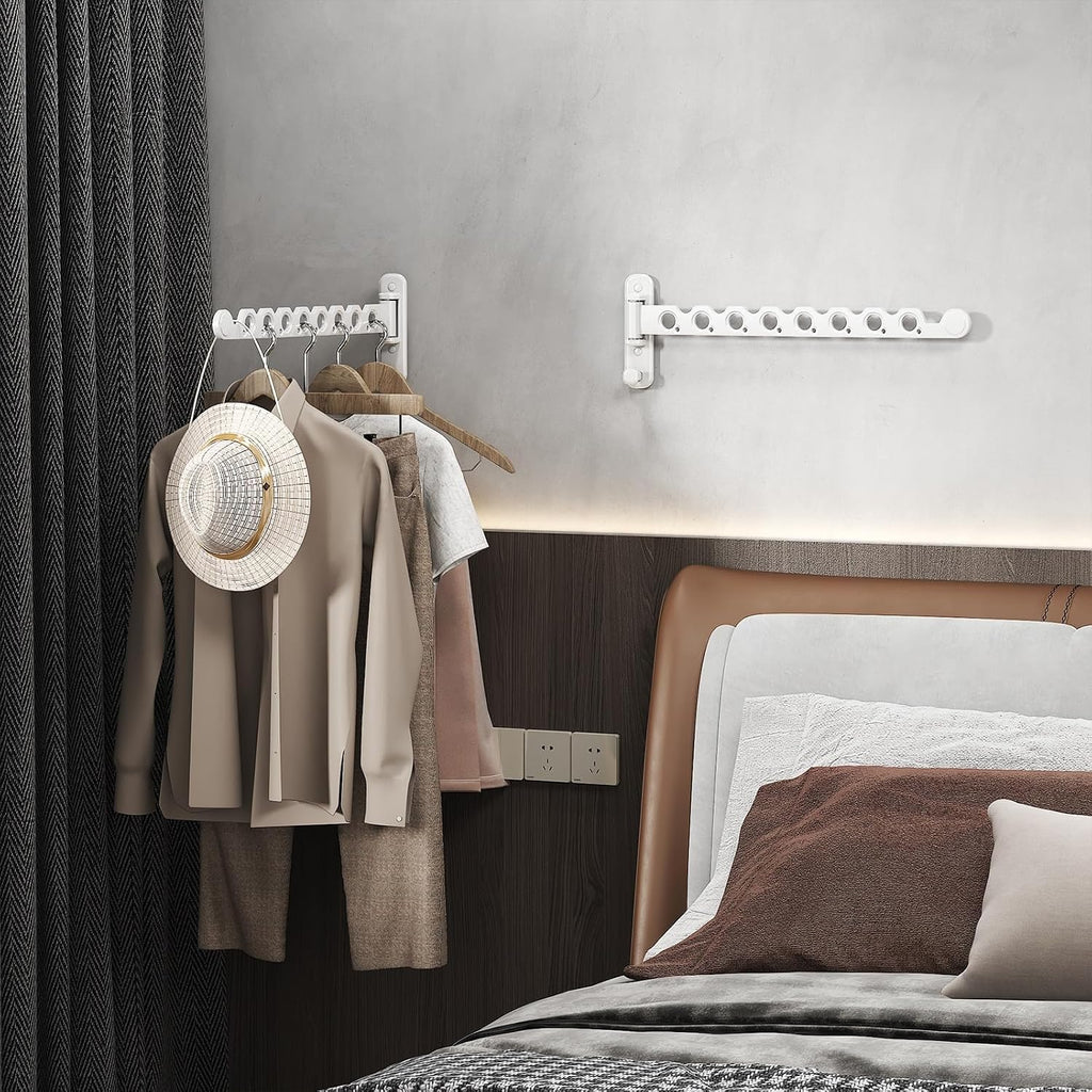 Wall Mounted Clothes Hanger Rack Foldable for Laundry Drying Rack White