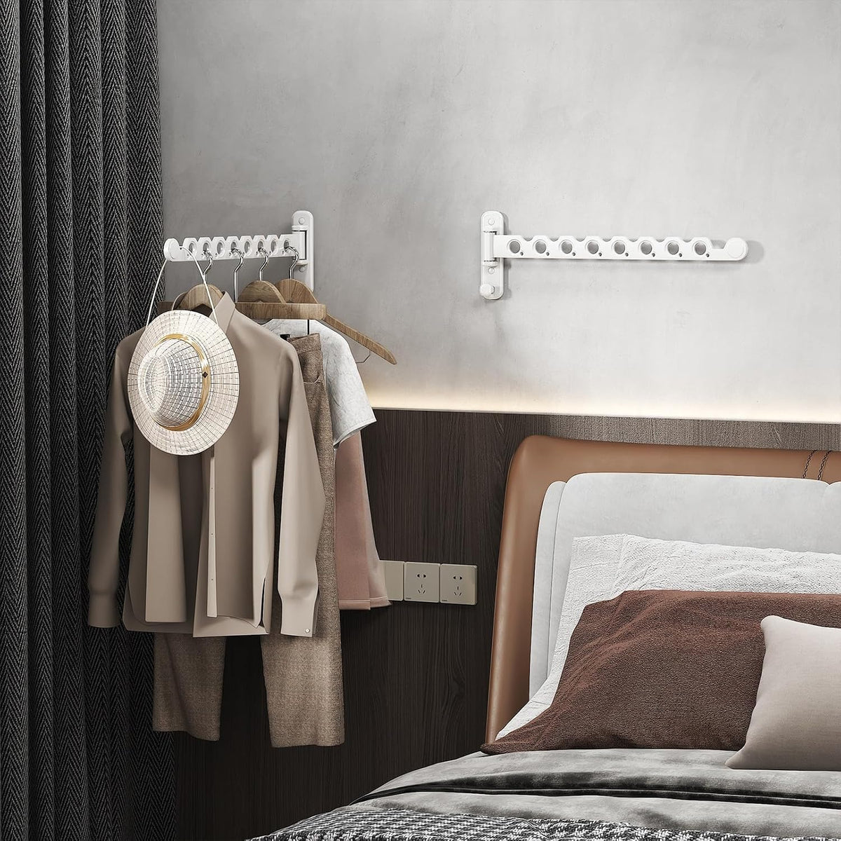 Wall Mounted Clothes Hanger Rack Foldable for Laundry Drying Rack White