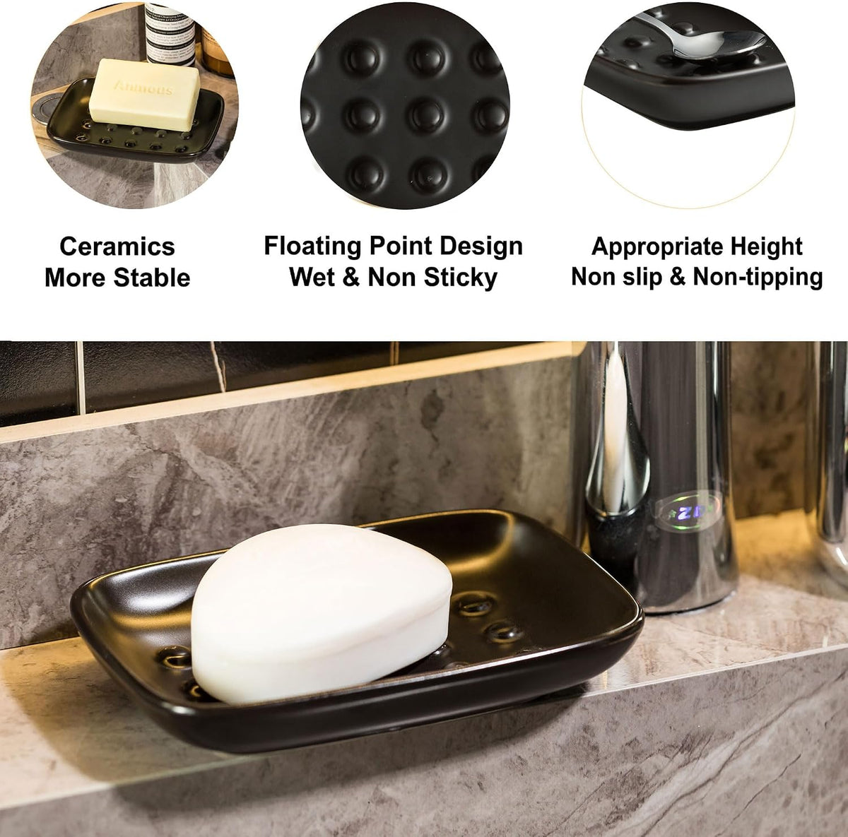 Miamolo Soap Dish for Shower, Ceramic Soap Holder for Bath, Save Soap Loss