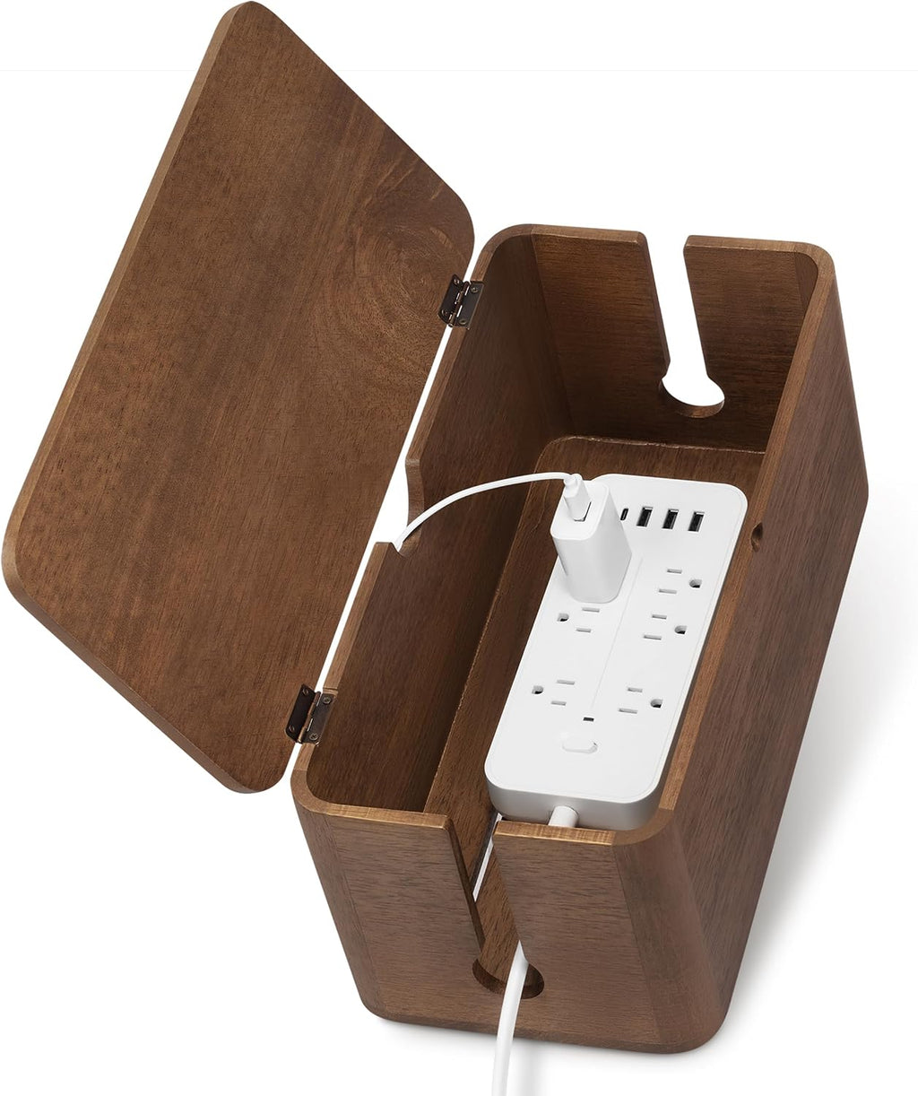 ZhiYo Wood Cable Management Box, Large Cord Organizer Box for Power Strip