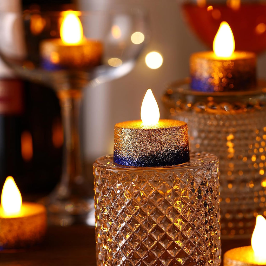 Retisee 48 Pack Flameless LED Candles Glitter Decor,Gold,Blue,1.65 Inch