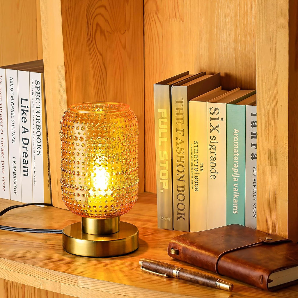 ZYER 8.9in Amber Table Lamp, Touch Control Lamp, Small Vintage Lamp