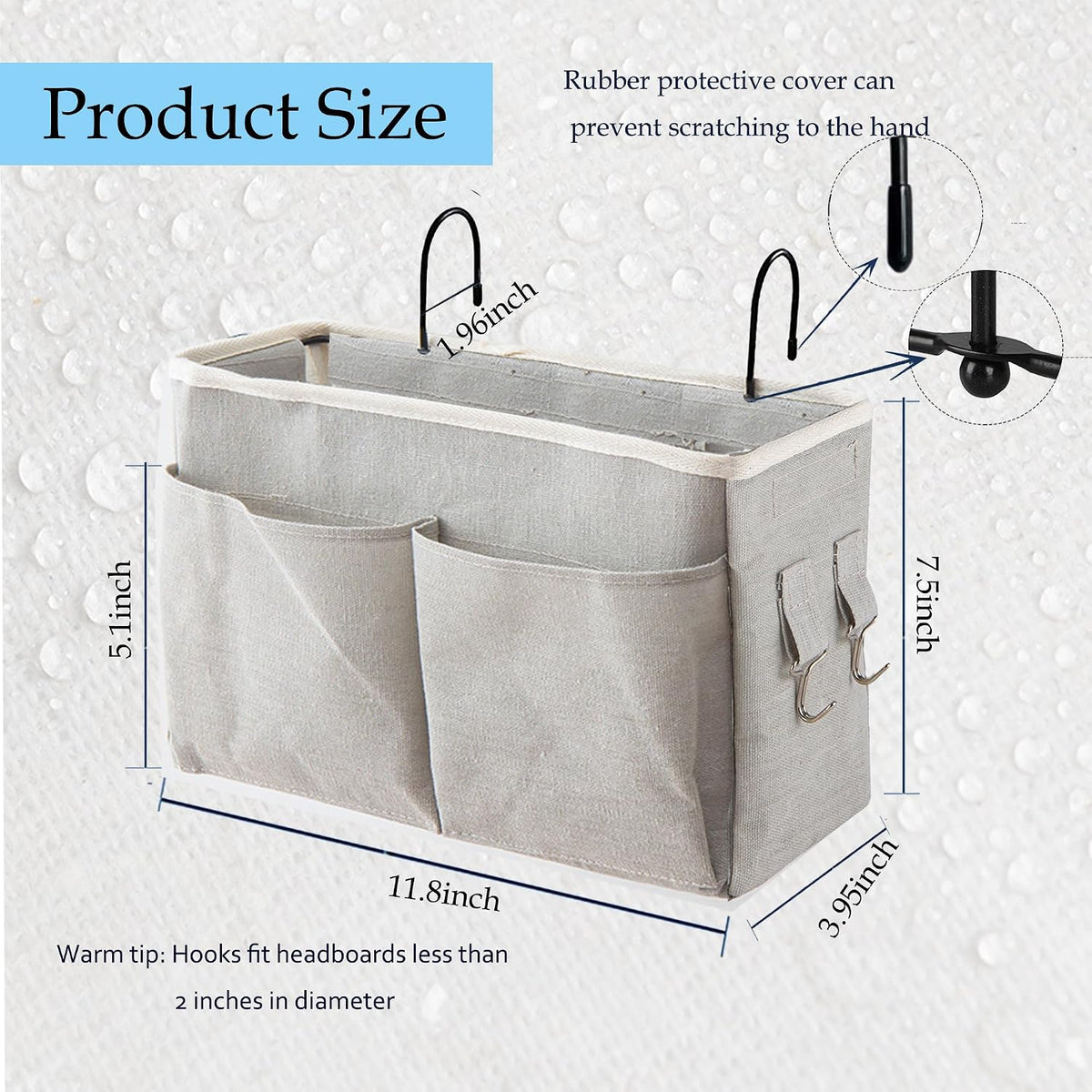 SMALL GOAL Bedside Caddy, Bedside Hanging Storage Organizer for College Dorm Bed, Bunk and Hospital Beds, Can be Placed Magazine, Books, Phones,Keys, kettle, Glasses (grey, 2pack)