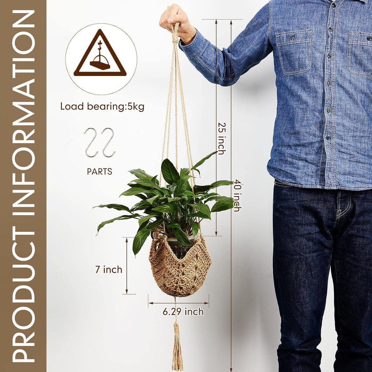 Shappy 2 Pack Boho Macrame Plant Hanger, Large Hanging Planter Plant Holder Pot Hanger Hanging Basket Wall Planters, Plants Lover Gift for Indoor Garden (Classic,Brown)