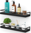 Meangood Black Floating Shelves for Wall, 17 inch Bathroom Shelf, Set of 2