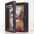 11x14 Shadow Box Frame with Glass Door, Solid Wood Memory Display Case, Linen Back, 2.7" Overall Depth, 10 Push Pins & Hanging Hardware, Rustic Keepsake Box for Flowers, Photos, Medals, Black