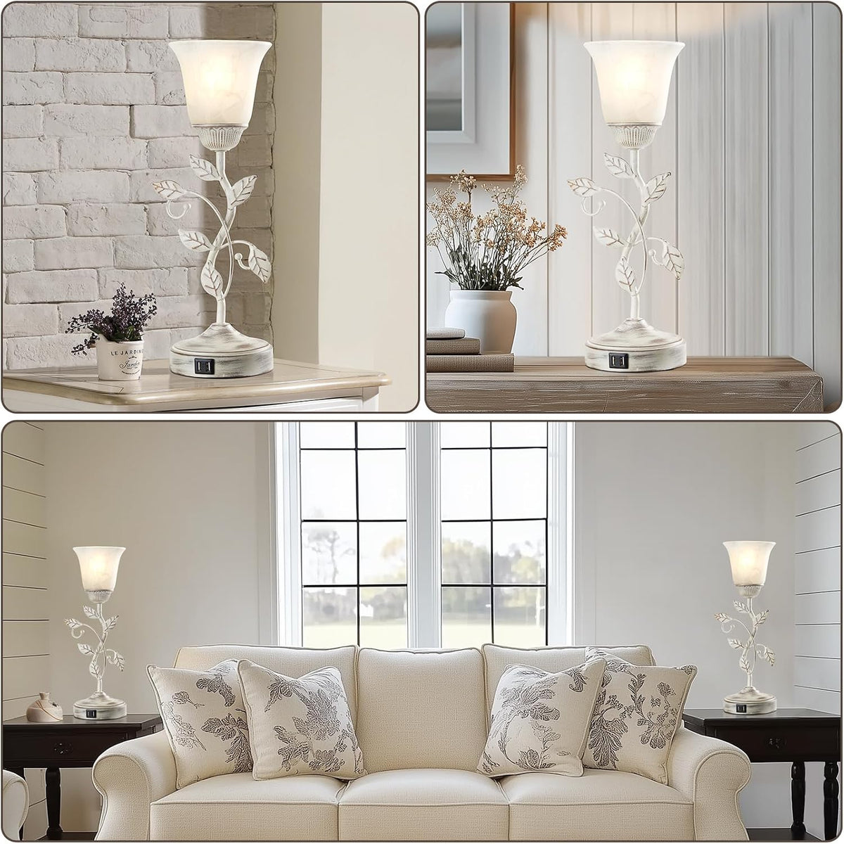 Set of 2 Rustic Touch Table Lamps for Bedroom 2 USB C+A