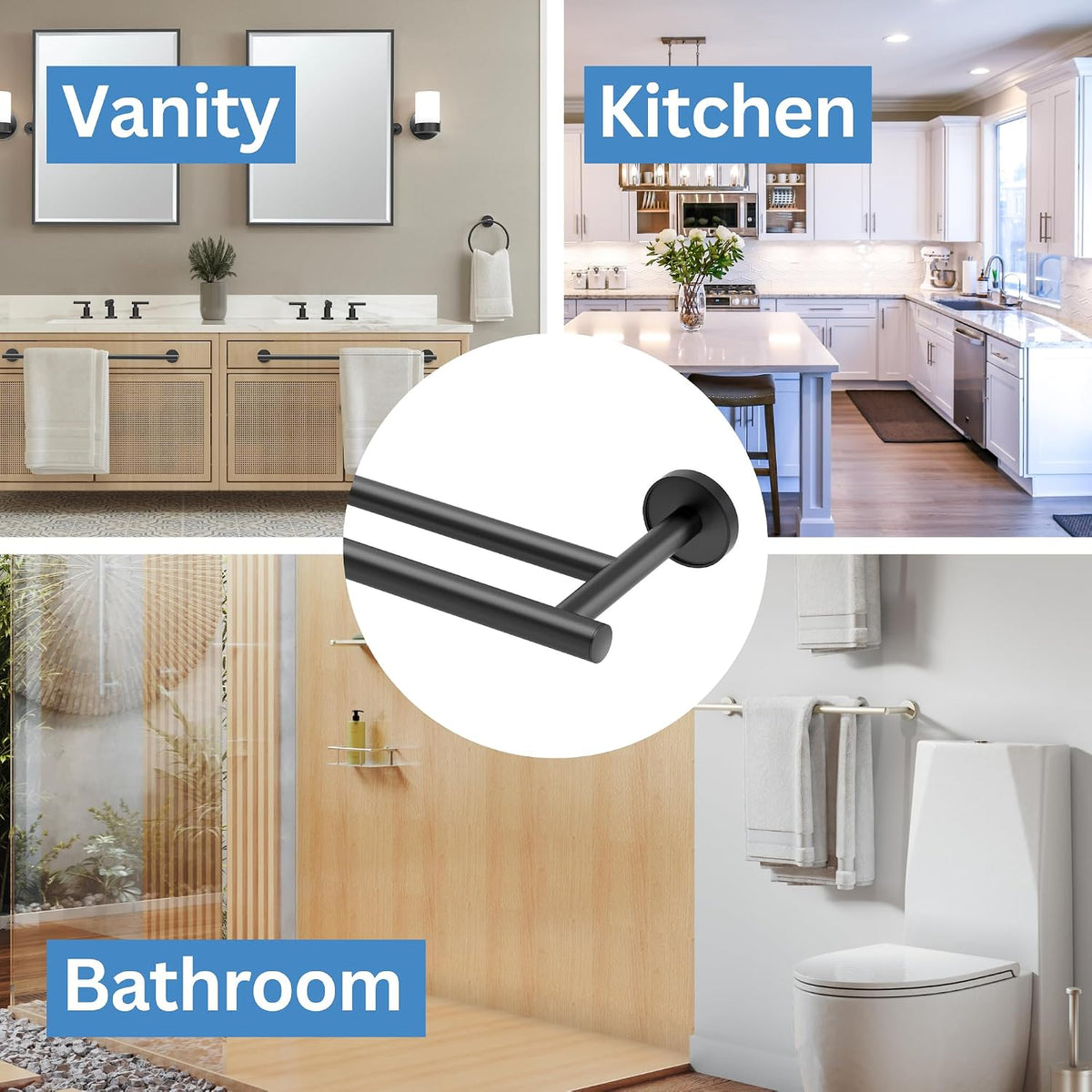 Gatco 5554MX Sky Double Towel Bar, 24 Inch, Matte Black