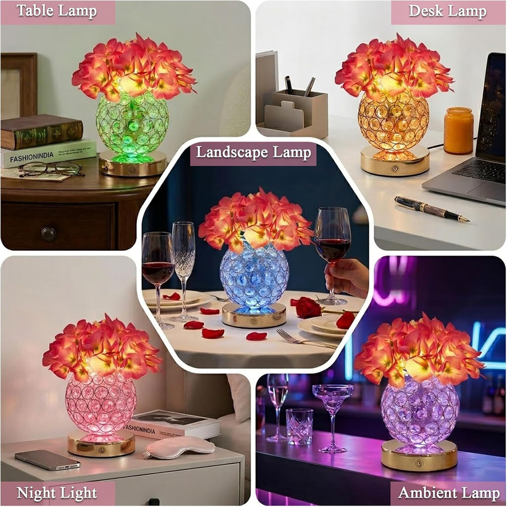 Flower Table Lamp, 16 Color Changing Hydrangea Crystal Night Light with Remote, Touch Dimming Artificial Flower Light, Romantic Flower Decoration Gifts for Girl Women Mom (Purple-Hydrangea)