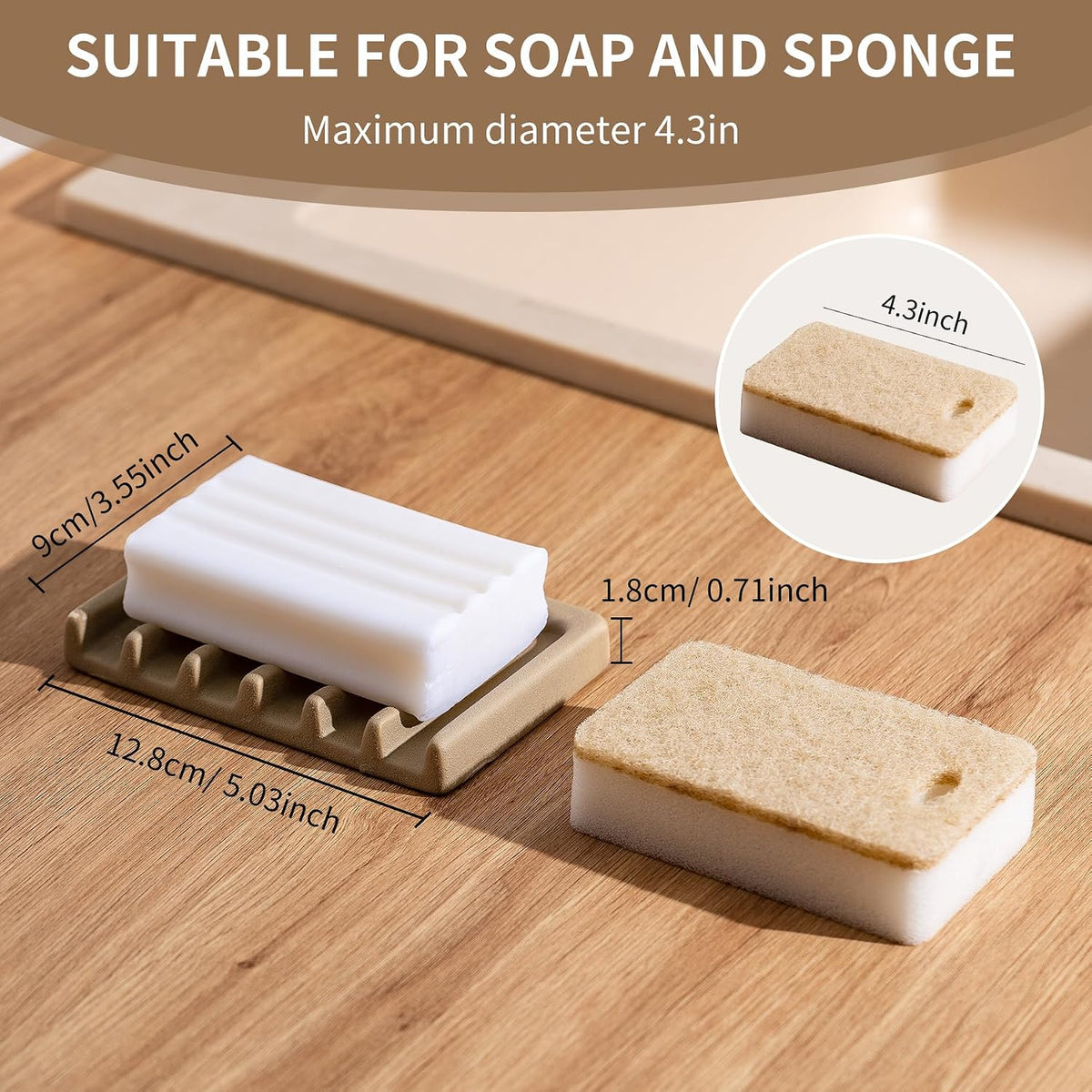 Tanew Self Draining Premium Ceramic Soap Dish, Bar Soap Holder, Waterfall Soap Dish, Shower Soap Holder Sponge Holder Soap Tray Soap Savers for Bathroom, Shower, Kitchen, Sink and Countertop Beige