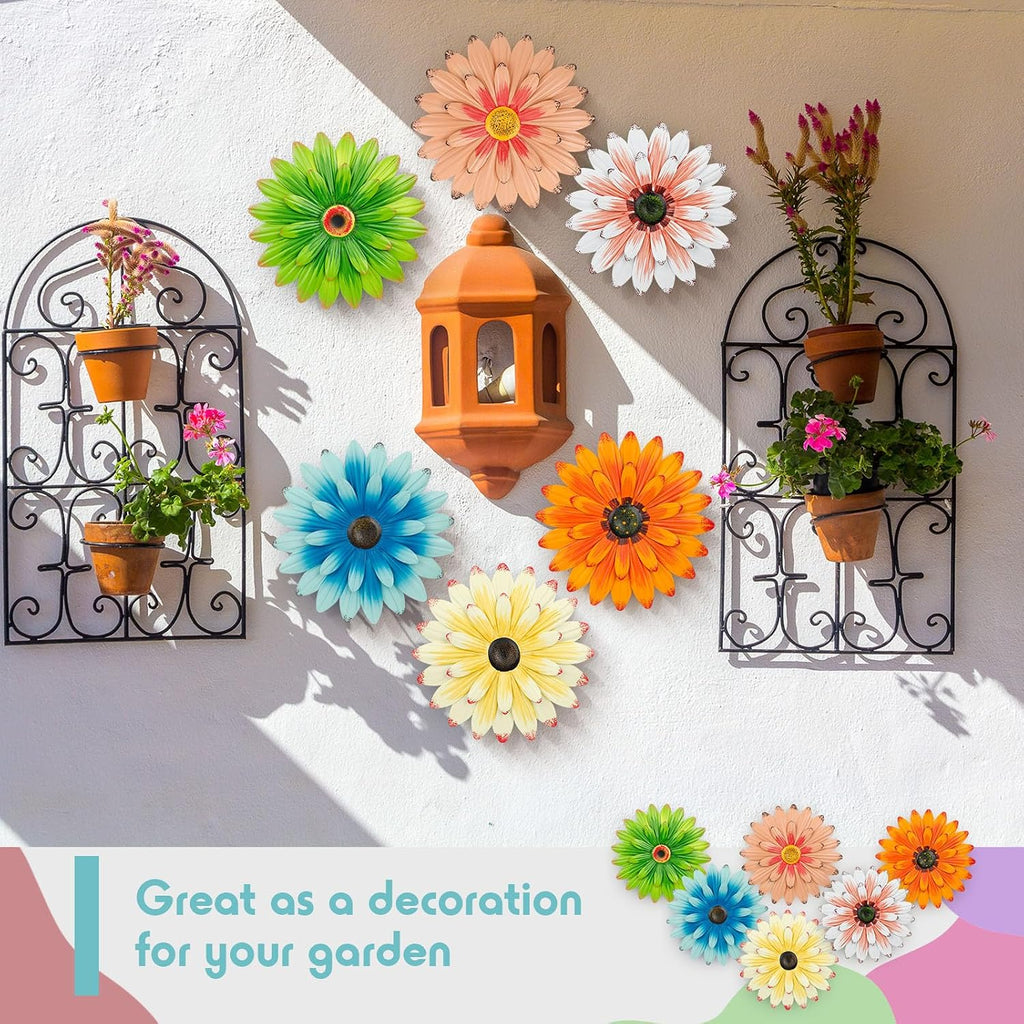 Zhehao 6 Pcs Metal Flower Wall Art Outdoor, Elegant Color, 10 Inch