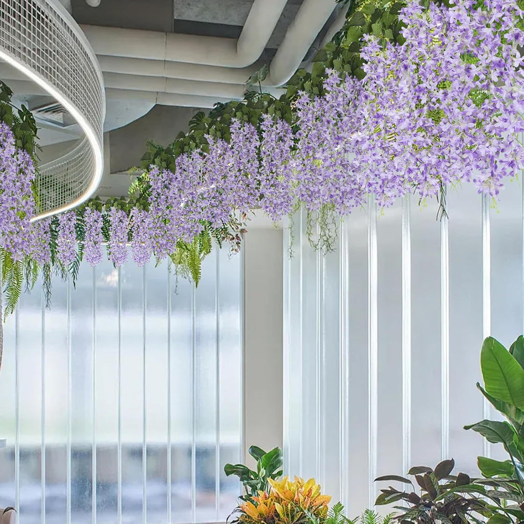 RECUTMS Artificial Lilac Flowers Garland 6Pc 33.5in Hang Silk Purple Floral