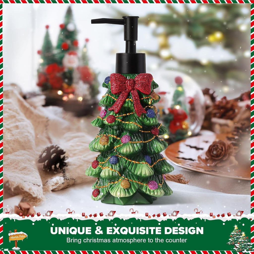 Christmas Soap Dispenser, Xmas Festive Tree Hand Soap Dispenser, 10.7 fl oz Resin Dish Soap Bottle, Christmas Decorations for Bathroom/Kitchen, Cute and Funny Gifts for Women/Mom