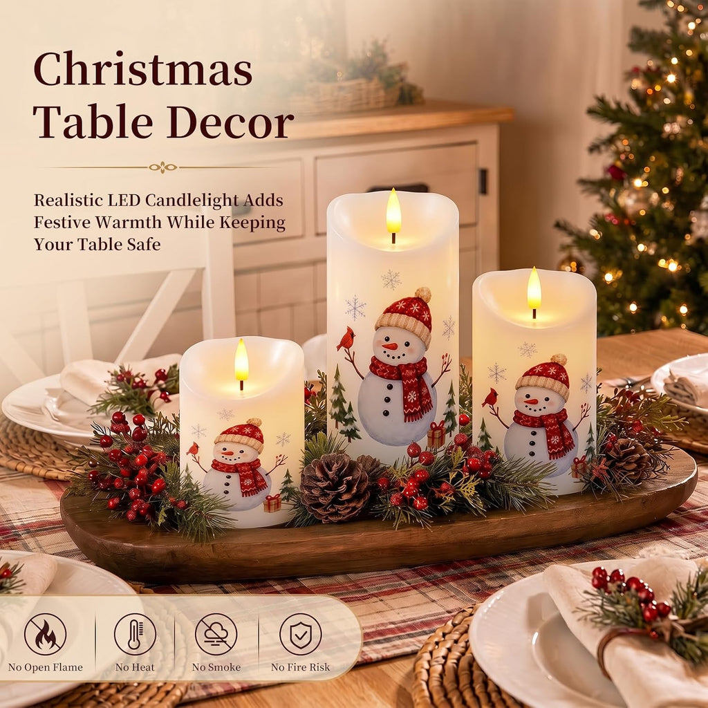 Raycare Christmas Real Wax Flameless LED Pillar Candles with Timer Remote