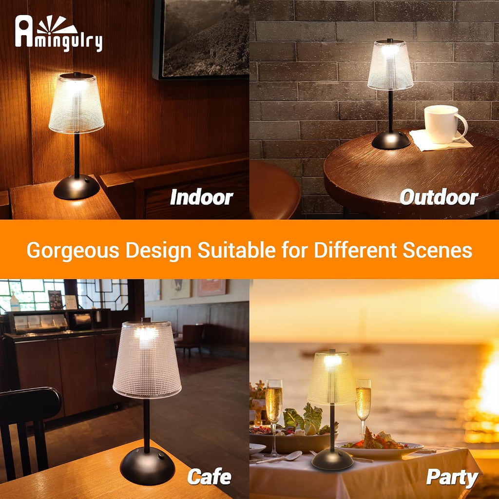 Cordless Table Lamp, 4000mAh Rechargeable Battery Operated Lamp, 3 Color Modes & Stepless Dimmable LED Touch Lamp, Portable Retro Metal Beside Lamps for Home Desk Bedroom Restaurant(Black)