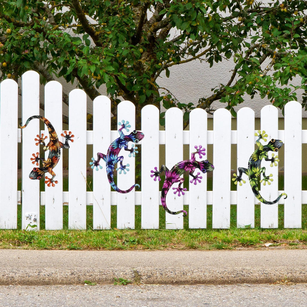 Junware 4 Pcs Metal Gecko Wall Art Outdoor Decor Metal Lizards Wall Decor Lizard 8.7 * 11.8 Inch Suitable for Hanging in Yard Garden Patio Fence Home, Idea Gifts for Mom Father Friends