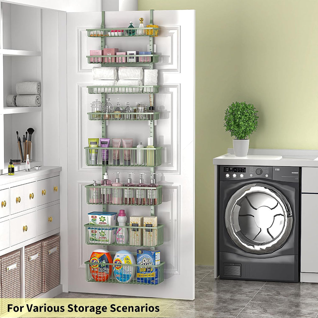 Moforoco Sage Green Over The Door Pantry Organizer, Pantry Door Organizer Shelves, Kitchen Organizers and Storage, Hanging Basket Wall Spice Rack Seasoning Shelves