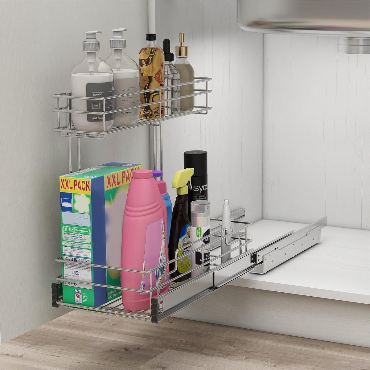 2 Pack Under Sink Organizer 9"W X17"D, Pull Out Cabinet Organizer 2 Tier,