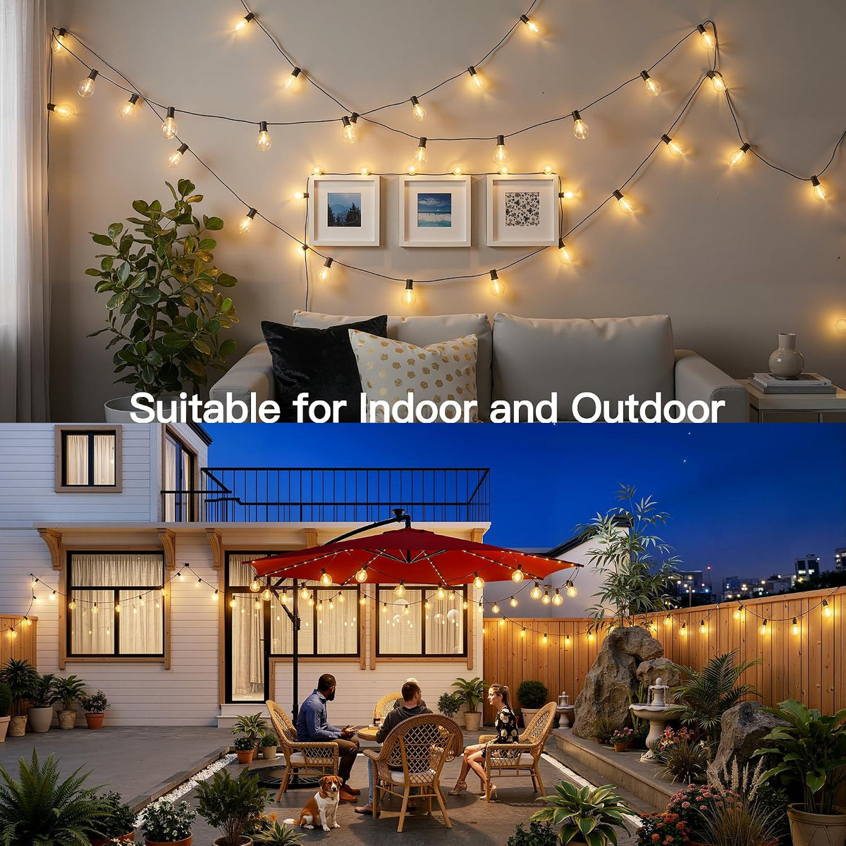 Outdoor String Lights, 150FT G40 Patio Lights with Remote, Balck