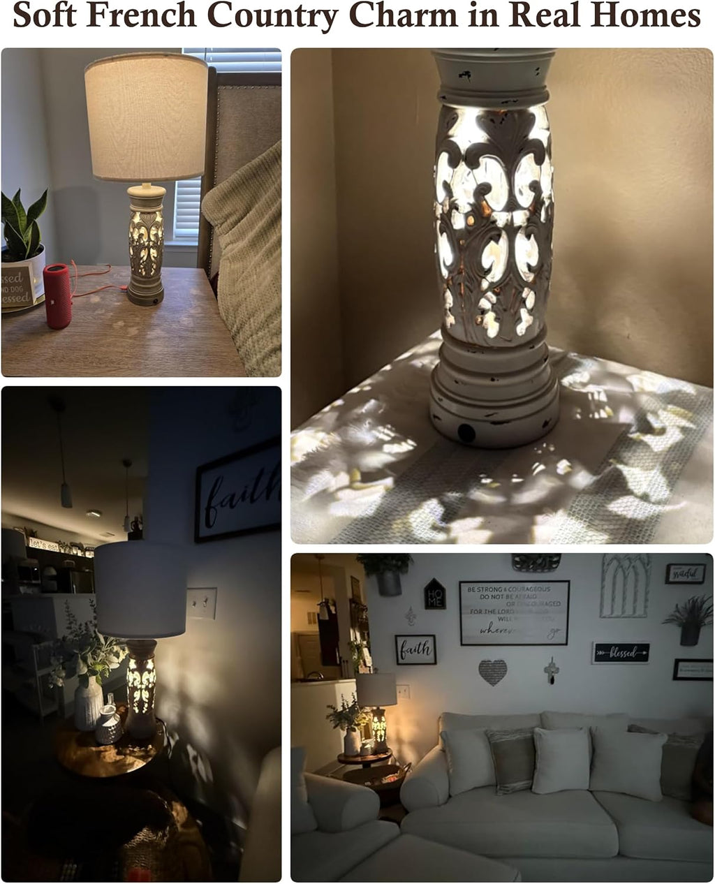 27.25" Farmhouse Lamp with Night Light, Rustic Table Lamps Set of 2, White
