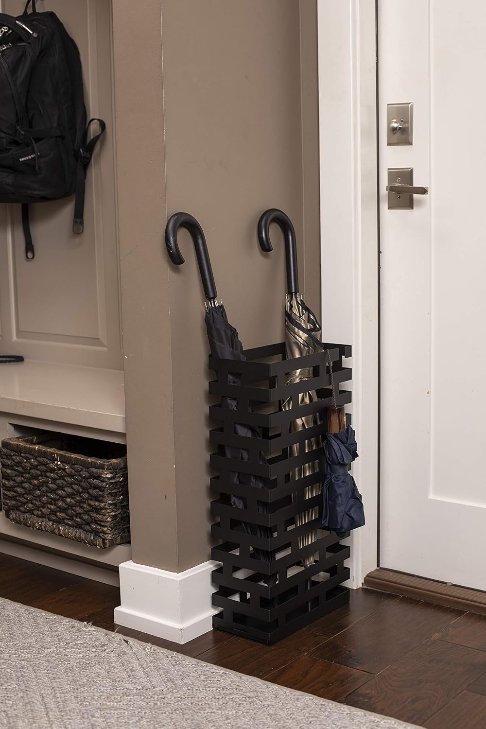 BIRDROCK HOME Umbrella Stand with Removable Water Tray, Black Stripe
