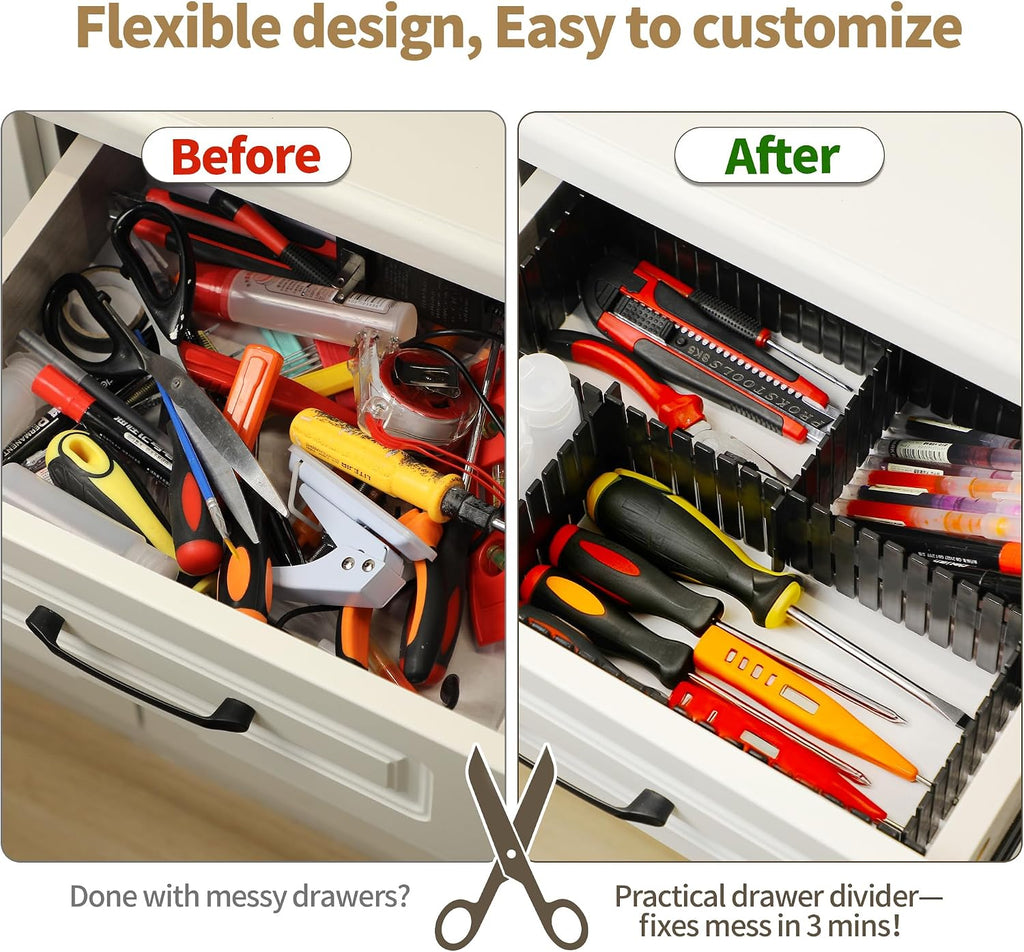 Adjustable Drawer Dividers, Cut-to-Fit DIY Organizers, Black 32 Pack